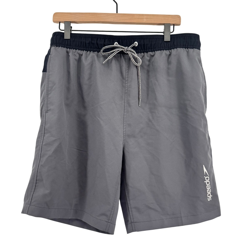 Speedo Mens Swim Trunks Grey Black Mesh Liner Board Shorts Size Large